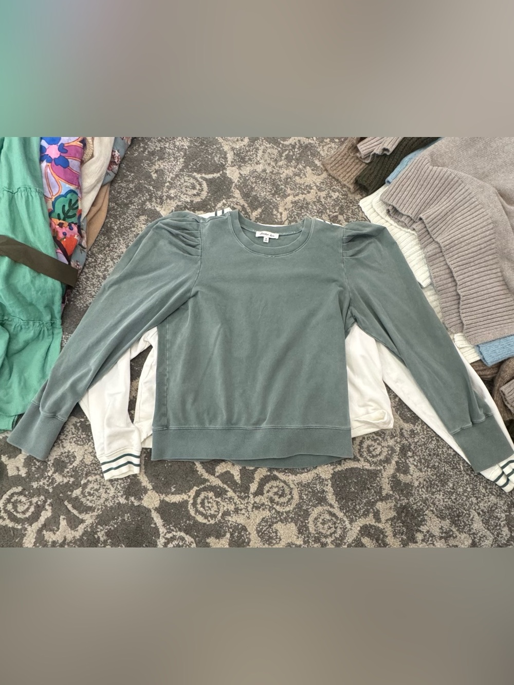 Another Love Sage Green Puff-Shoulder Sweatshirt